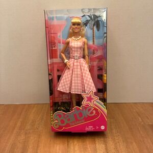 Barbie The Movie Doll Pink Gingham Dress Blonde Hair Collectible New 2022 Mattel